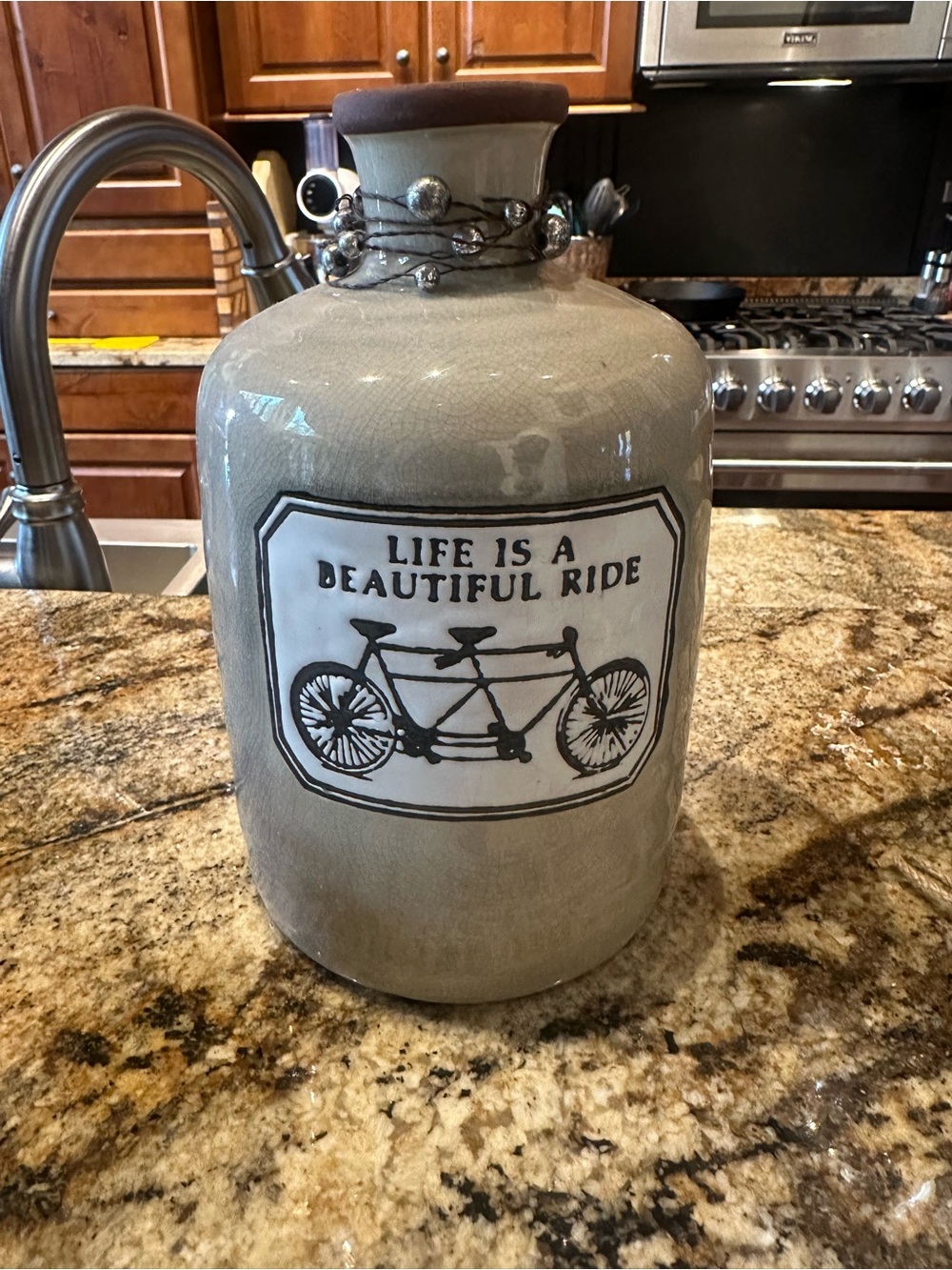 Decorative Gray Ceramic Vase - "Life Is A Beautiful Ride"